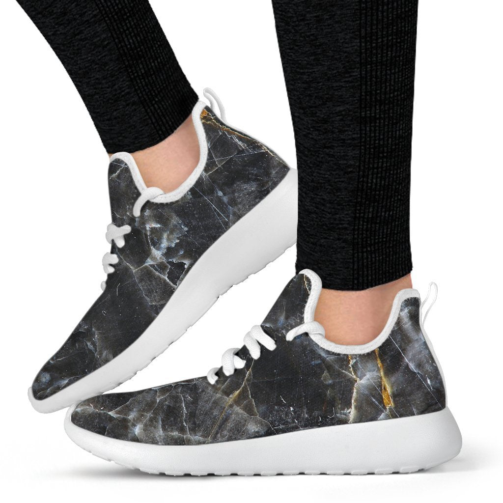 Black Grey Marble Print Mesh Knit Shoes GearFrost