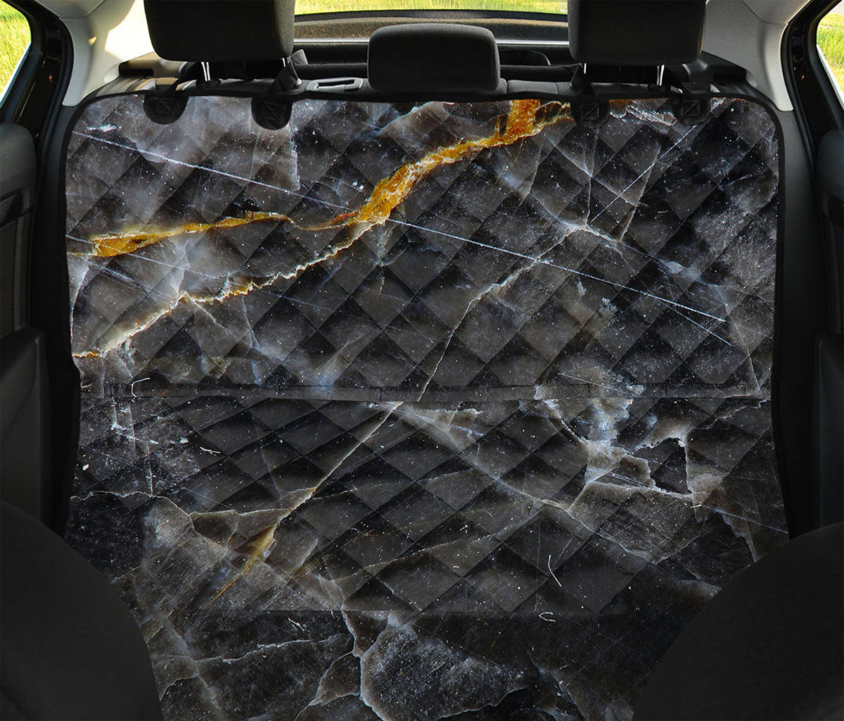 Black Grey Marble Print Pet Car Back Seat Cover