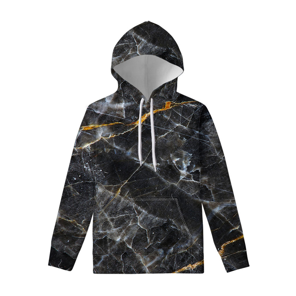 Black Grey Marble Print Pullover Hoodie