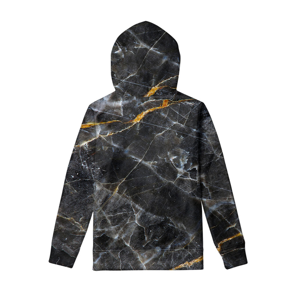 Black Grey Marble Print Pullover Hoodie