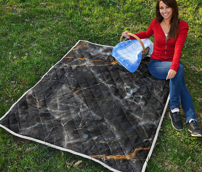 Black Grey Marble Print Quilt