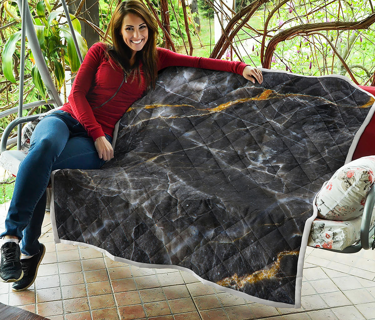 Black Grey Marble Print Quilt