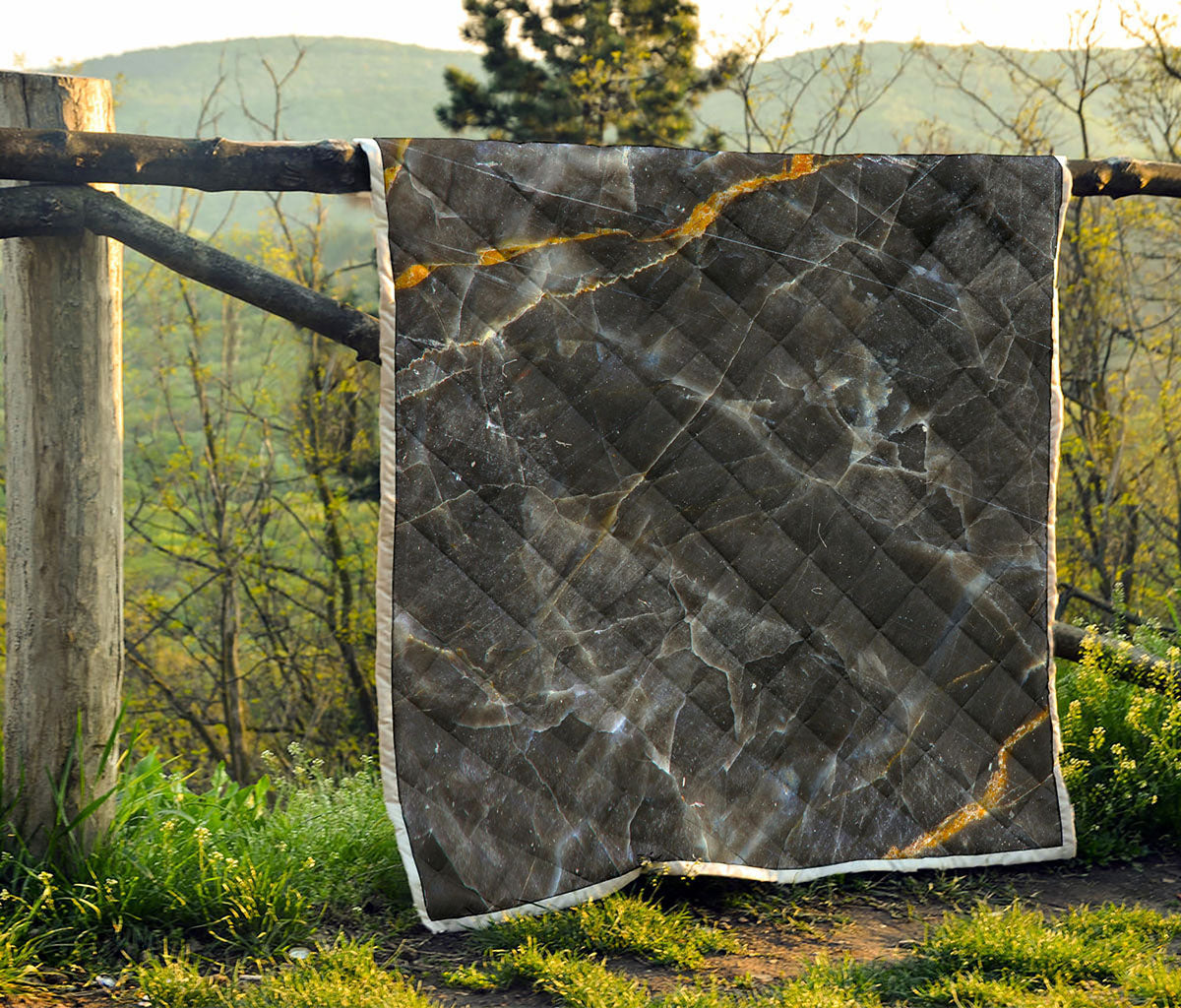 Black Grey Marble Print Quilt
