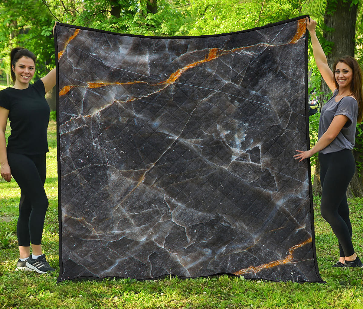 Black Grey Marble Print Quilt