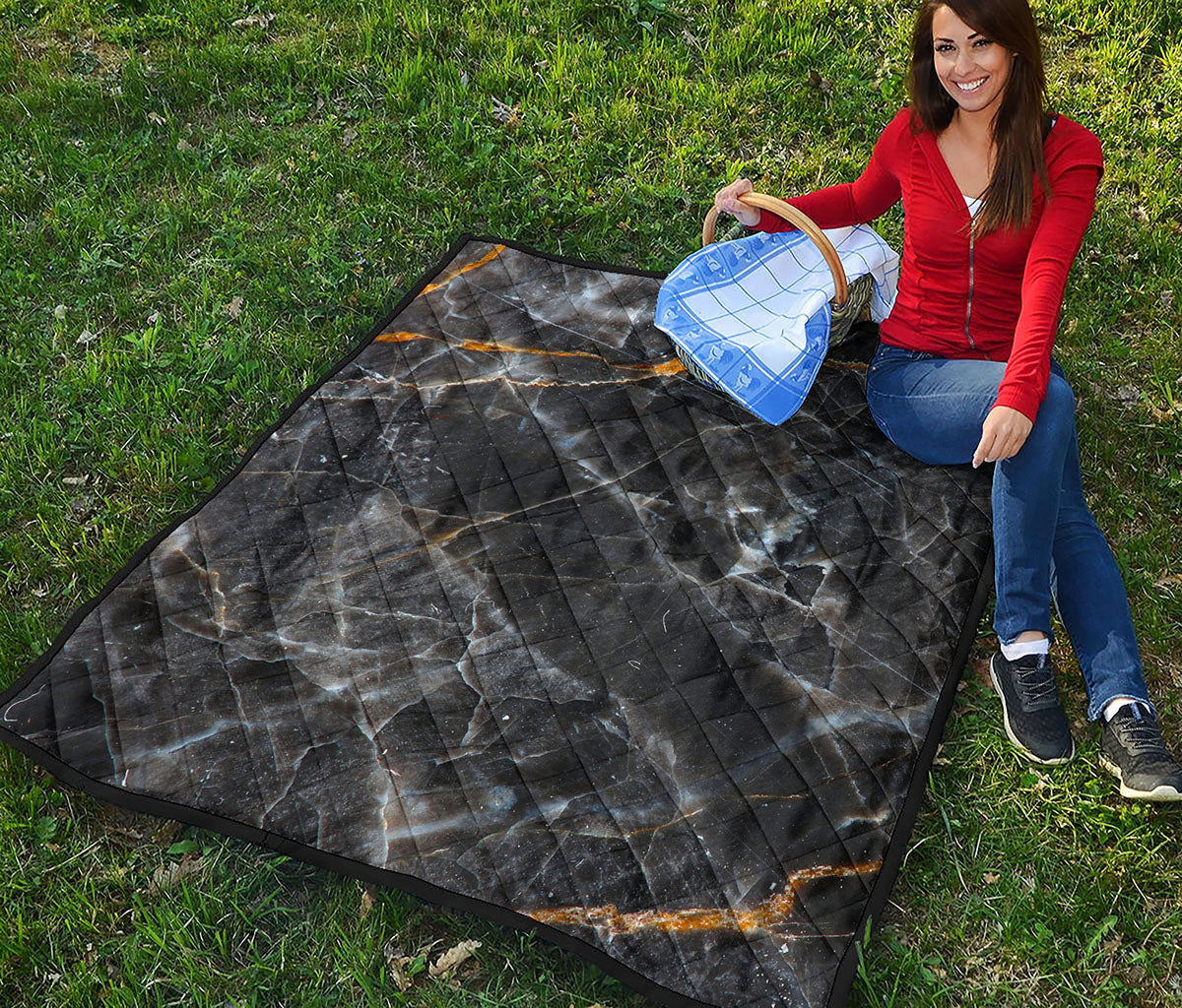 Black Grey Marble Print Quilt