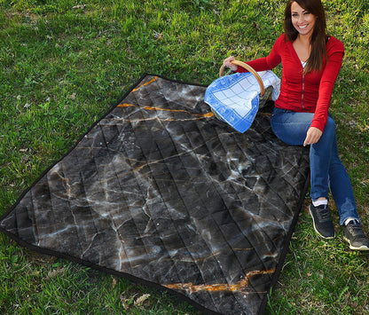 Black Grey Marble Print Quilt
