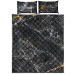 Black Grey Marble Print Quilt Bed Set