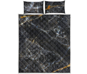 Black Grey Marble Print Quilt Bed Set