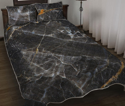 Black Grey Marble Print Quilt Bed Set