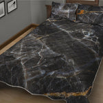 Black Grey Marble Print Quilt Bed Set