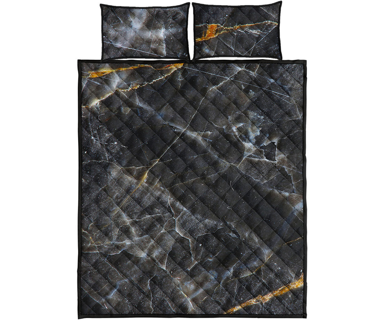 Black Grey Marble Print Quilt Bed Set