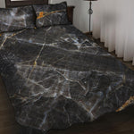 Black Grey Marble Print Quilt Bed Set