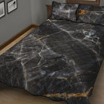 Black Grey Marble Print Quilt Bed Set