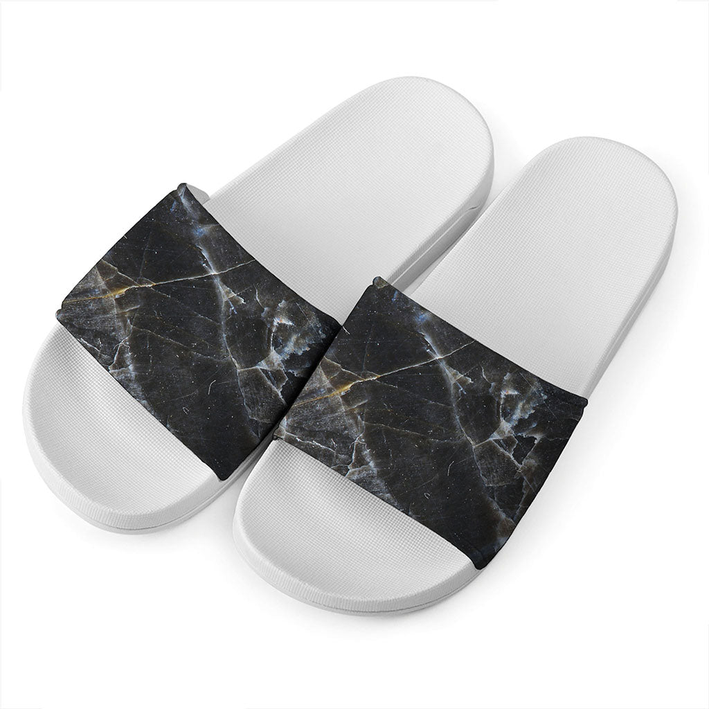 Black Grey Marble Print White Slide Sandals