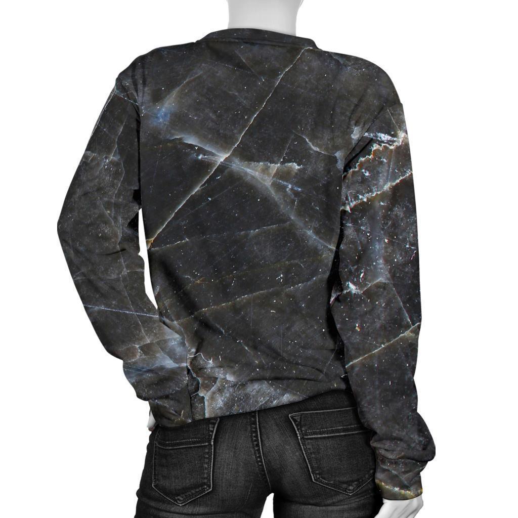 Black Grey Marble Print Women's Crewneck Sweatshirt GearFrost