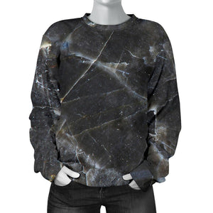 Black Grey Marble Print Women's Crewneck Sweatshirt GearFrost