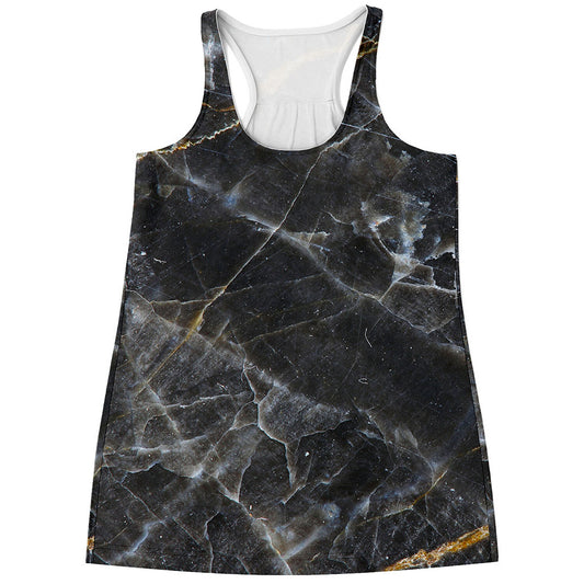 Black Grey Marble Print Women's Racerback Tank Top