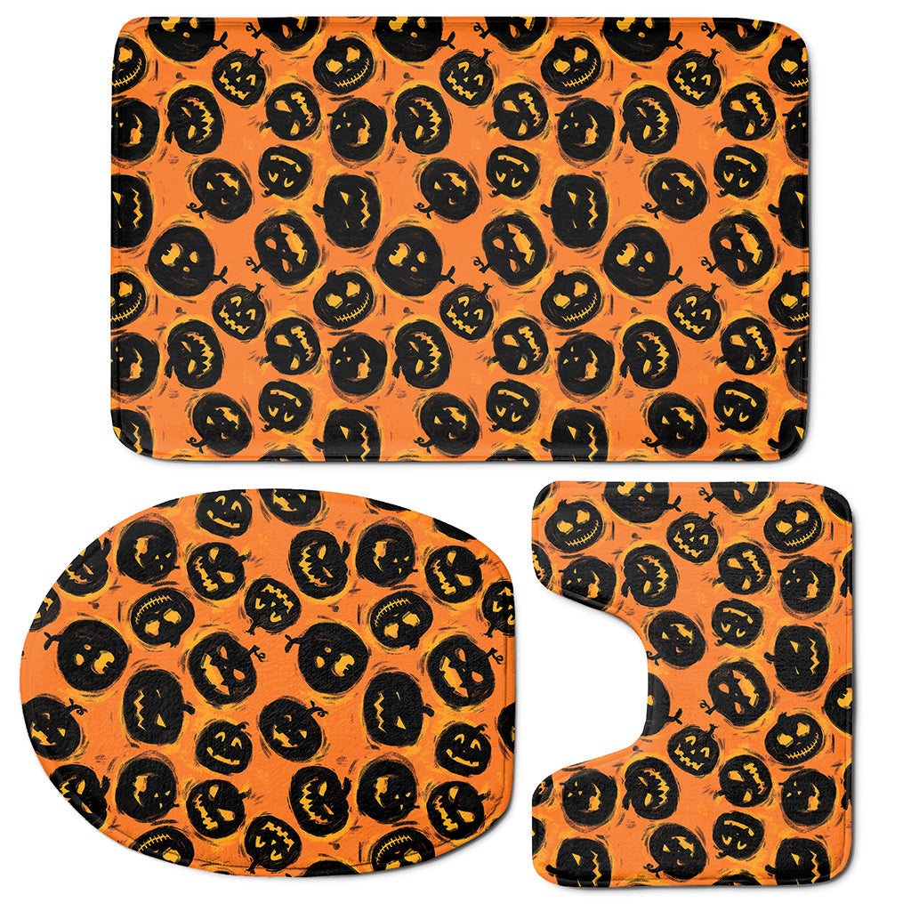 Black Halloween Pumpkin Pattern Print 3 Piece Bath Mat Set