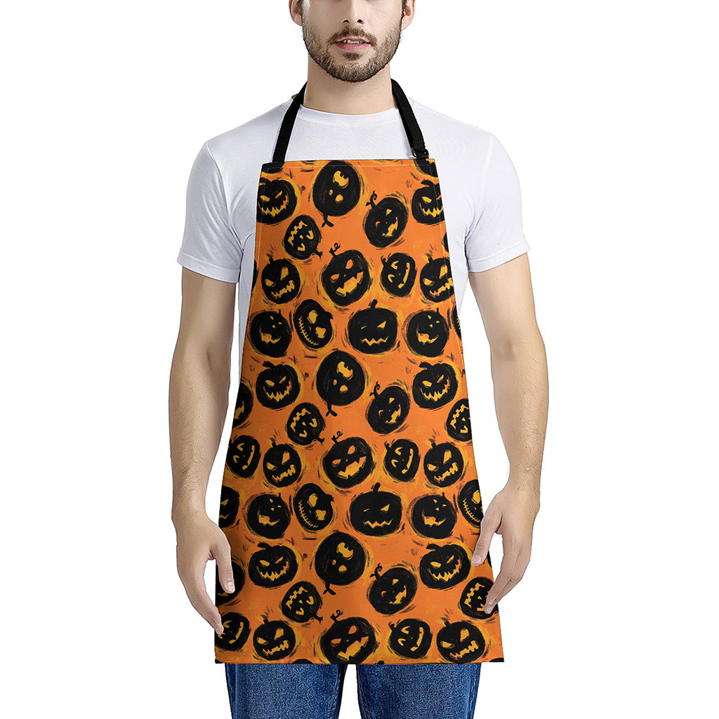 Black Halloween Pumpkin Pattern Print Apron