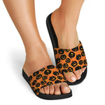 Black Halloween Pumpkin Pattern Print Black Slide Sandals
