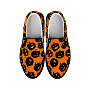 Black Halloween Pumpkin Pattern Print Black Slip On Shoes