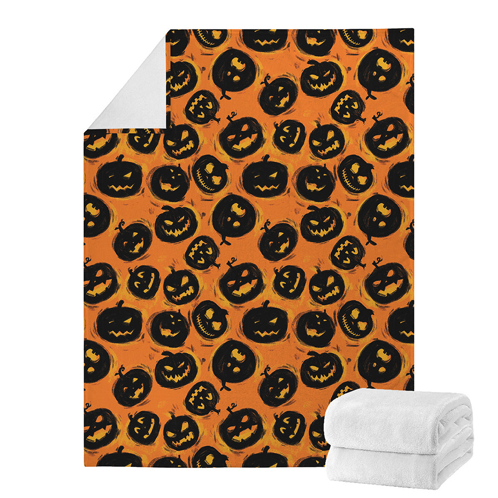 Black Halloween Pumpkin Pattern Print Blanket