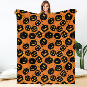 Black Halloween Pumpkin Pattern Print Blanket