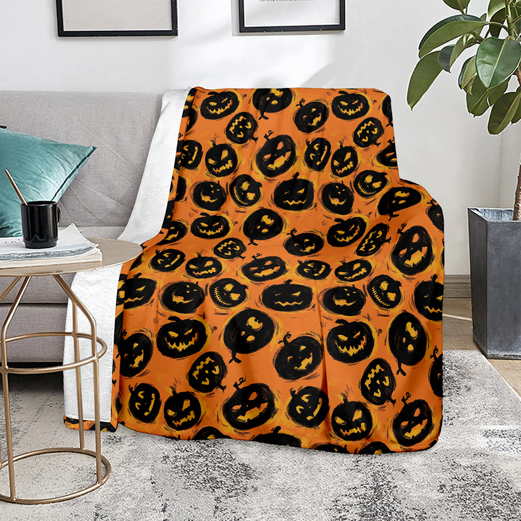 Black Halloween Pumpkin Pattern Print Blanket