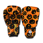 Black Halloween Pumpkin Pattern Print Boxing Gloves