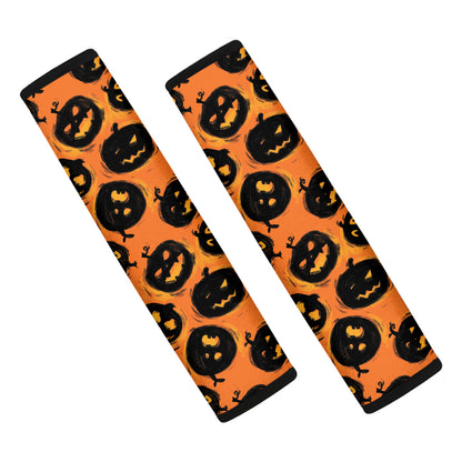 Black Halloween Pumpkin Pattern Print Car Seat Belt Covers
