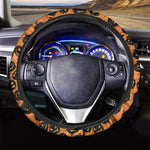 Black Halloween Pumpkin Pattern Print Car Steering Wheel Cover