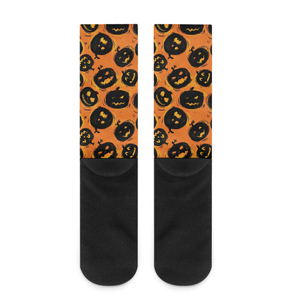Black Halloween Pumpkin Pattern Print Crew Socks