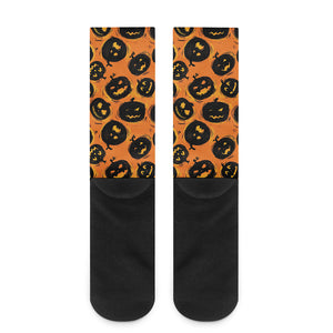 Black Halloween Pumpkin Pattern Print Crew Socks