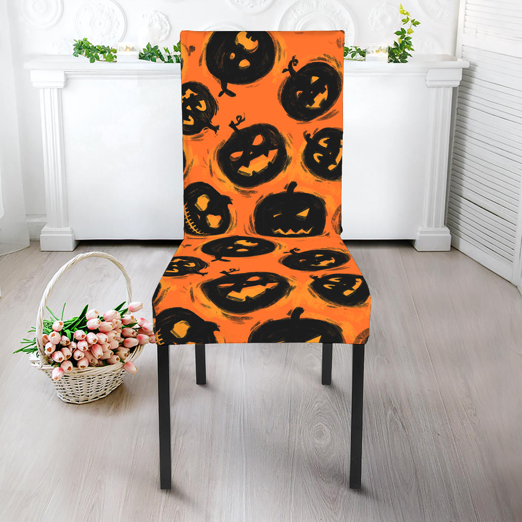 Black Halloween Pumpkin Pattern Print Dining Chair Slipcover