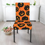 Black Halloween Pumpkin Pattern Print Dining Chair Slipcover