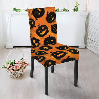 Black Halloween Pumpkin Pattern Print Dining Chair Slipcover