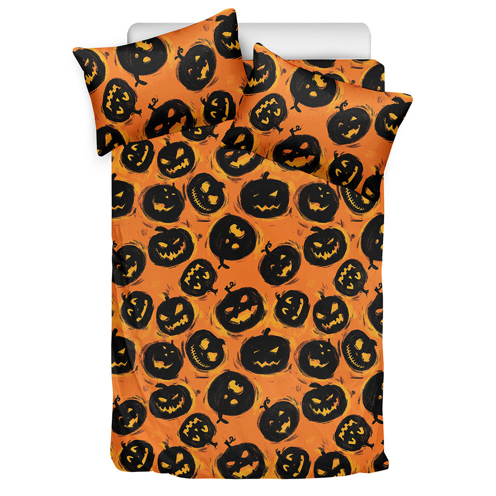 Black Halloween Pumpkin Pattern Print Duvet Cover Bedding Set