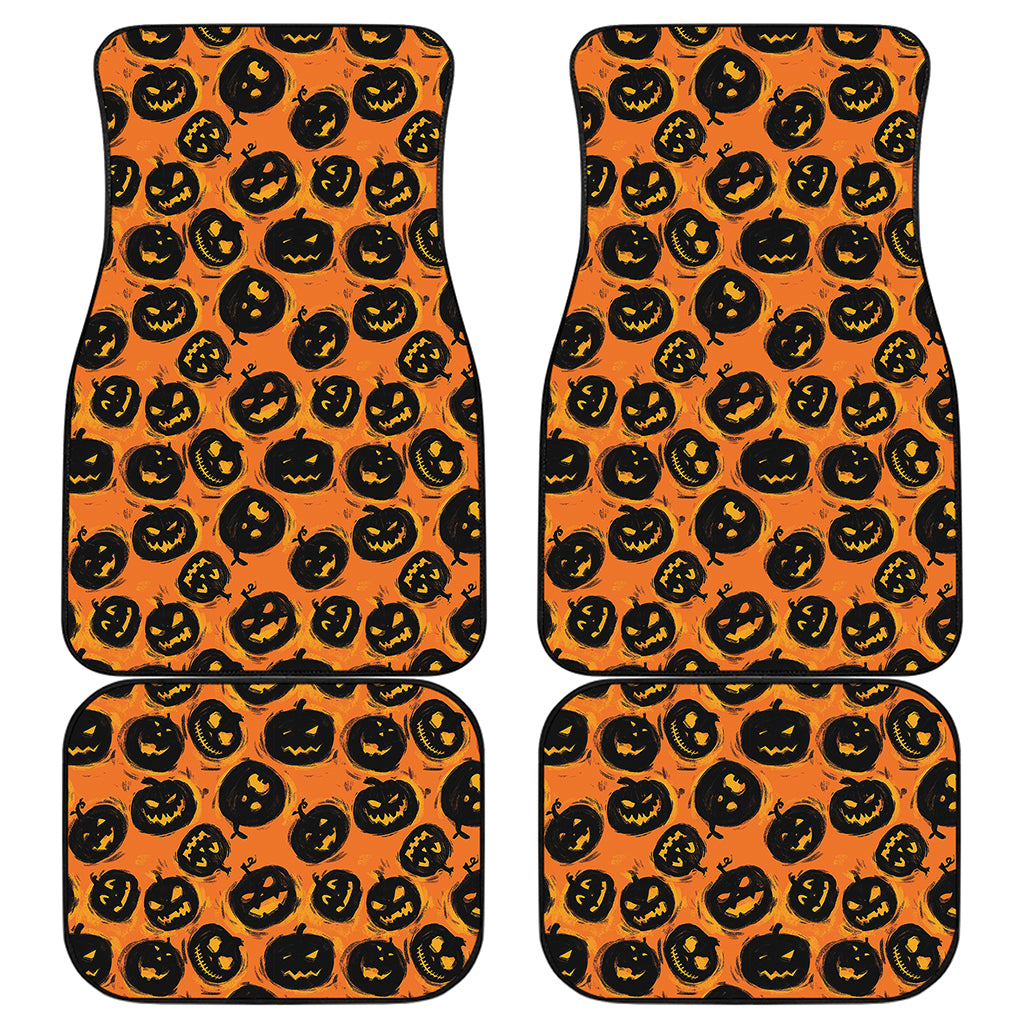 Black Halloween Pumpkin Pattern Print Front and Back Car Floor Mats