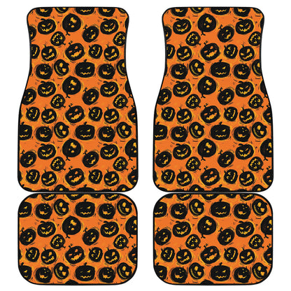 Black Halloween Pumpkin Pattern Print Front and Back Car Floor Mats