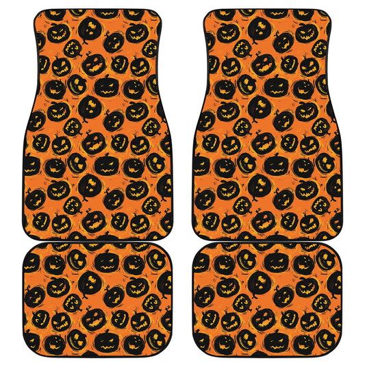 Black Halloween Pumpkin Pattern Print Front and Back Car Floor Mats