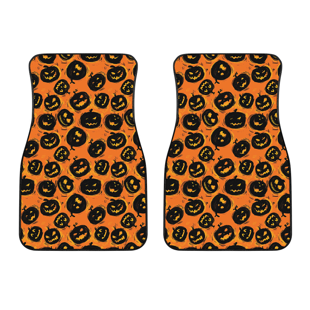 Black Halloween Pumpkin Pattern Print Front Car Floor Mats