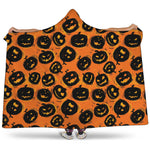 Black Halloween Pumpkin Pattern Print Hooded Blanket