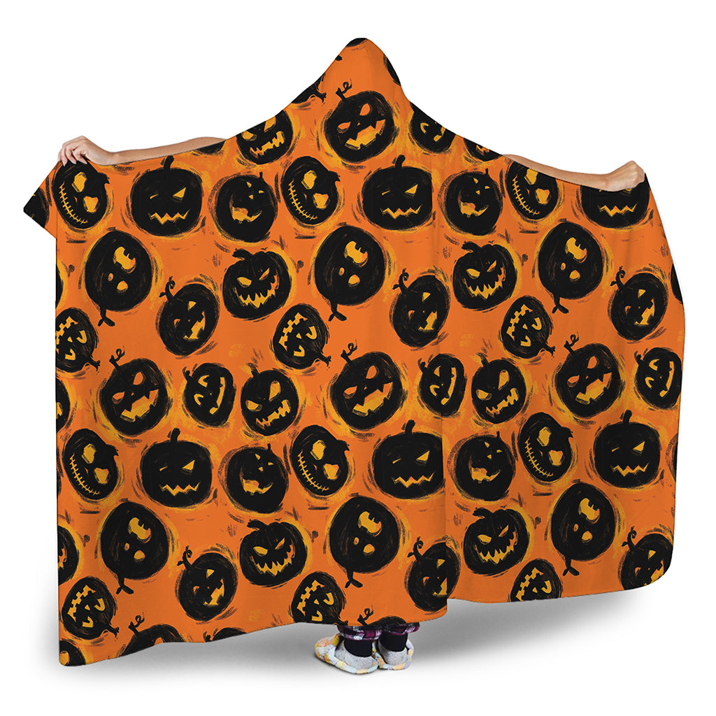 Black Halloween Pumpkin Pattern Print Hooded Blanket
