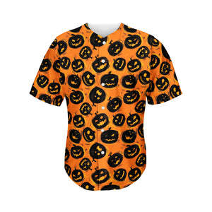 Black Halloween Pumpkin Pattern Print Men's Baseball Jersey