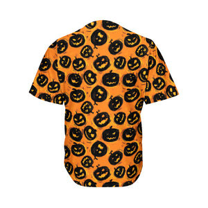 Black Halloween Pumpkin Pattern Print Men's Baseball Jersey