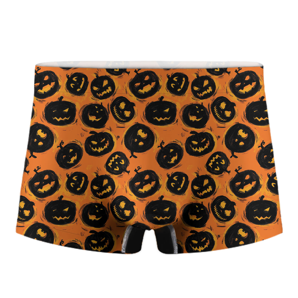 Black Halloween Pumpkin Pattern Print Men's Boxer Briefs