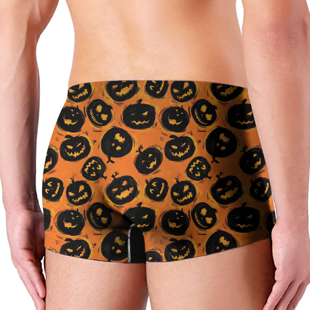 Black Halloween Pumpkin Pattern Print Men's Boxer Briefs