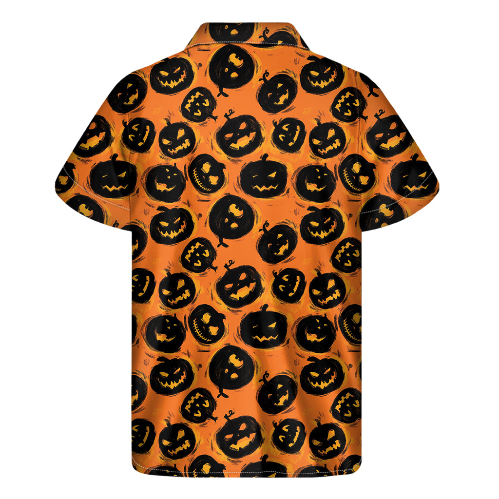 Black Halloween Pumpkin Pattern Print Men's Short Sleeve Shirt