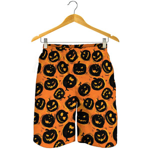 Black Halloween Pumpkin Pattern Print Men's Shorts