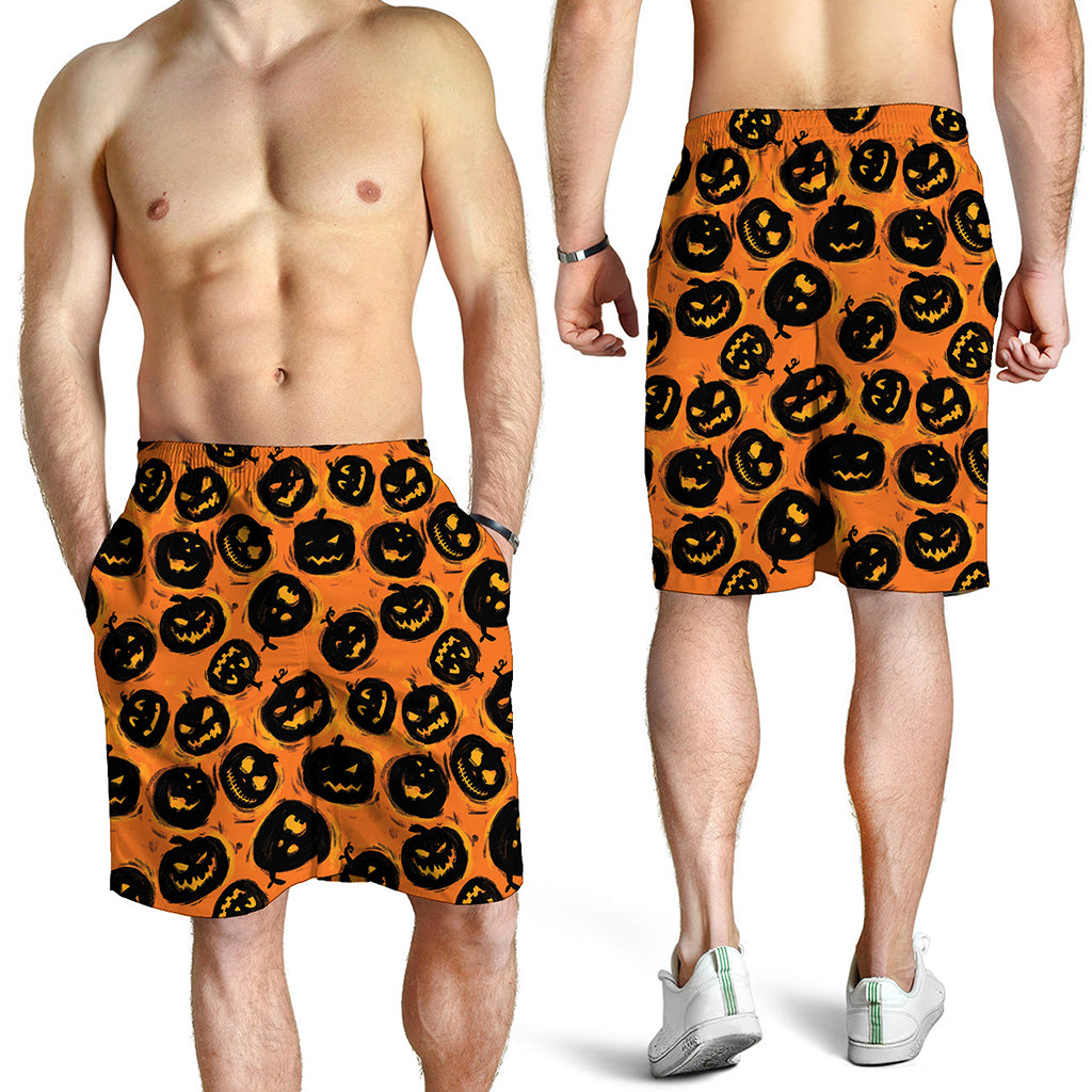 Black Halloween Pumpkin Pattern Print Men's Shorts